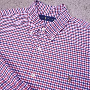 Polo Ralph Lauren Shirt Men XL Red White Blue Gingham Check OCBD Flesh Pony